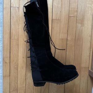 Black Lace-Up Knee-High Boots